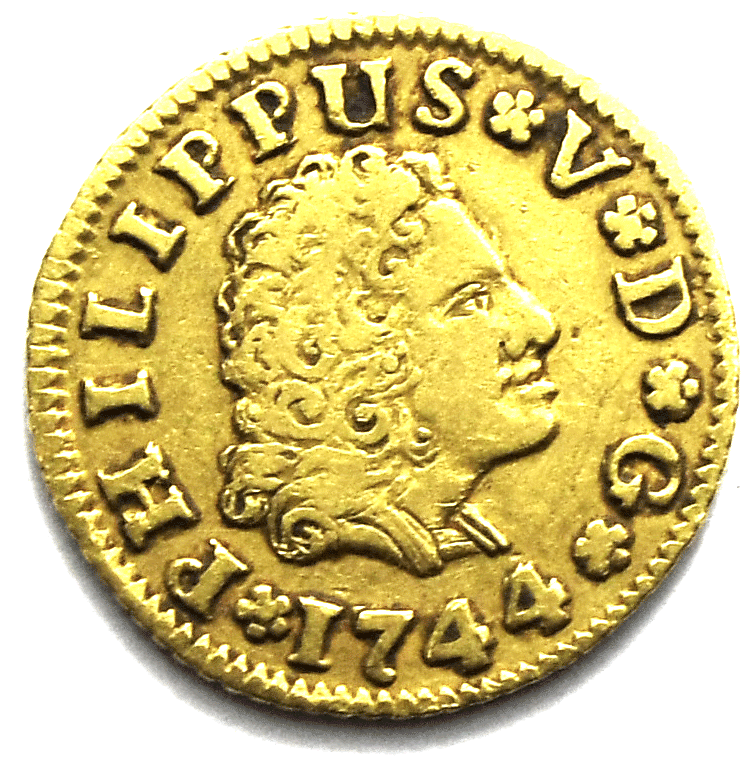 1744 S PJ Spain 1 2 Escudo Gold Coin KM 361.2 Precious Metals