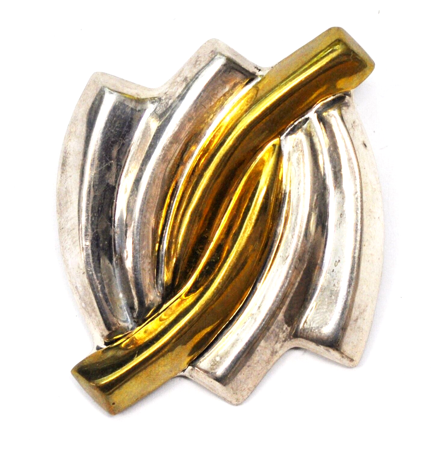 Sterling Silver TB-169 Mexico Two Tone Stripe Brooch Pin 50mm x 