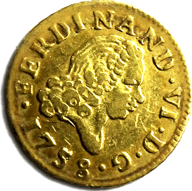 1758 JB Spain 1 2 Escudo Gold Coin KM 378 Precious Metals Gems