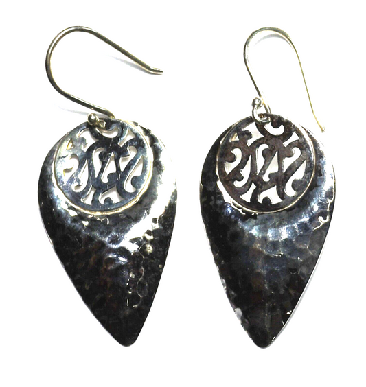 Sterling RGN Hammered Teardrop Scroll Guitar Pick Earrings 40mm x 23mm