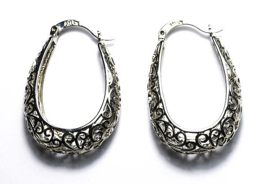 Sterling ATI Filigree Scroll Earrings 35mm x 24mm