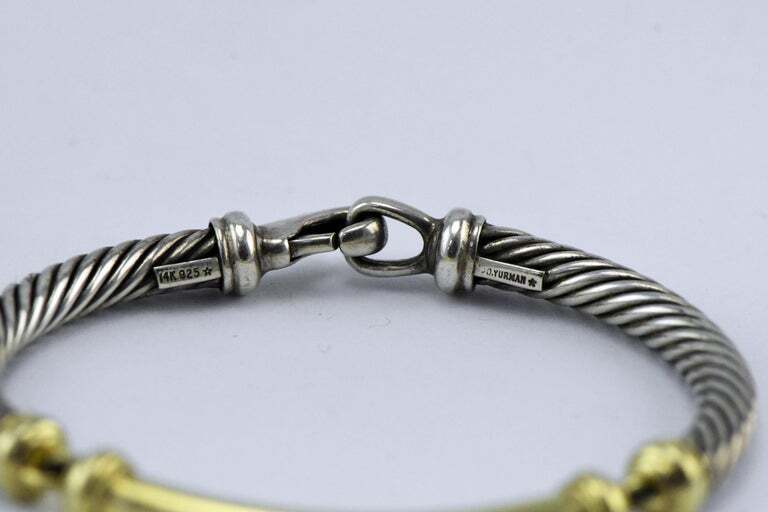 David Yurman 14 Karat Yellow Gold and Sterling Silver Cuff Cable Link Bracelet