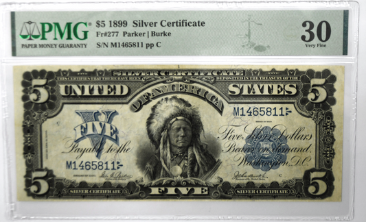 1899 $5 Indian Chief Silver Certificate Large Note PMG VF 30 FR#277 M1465811