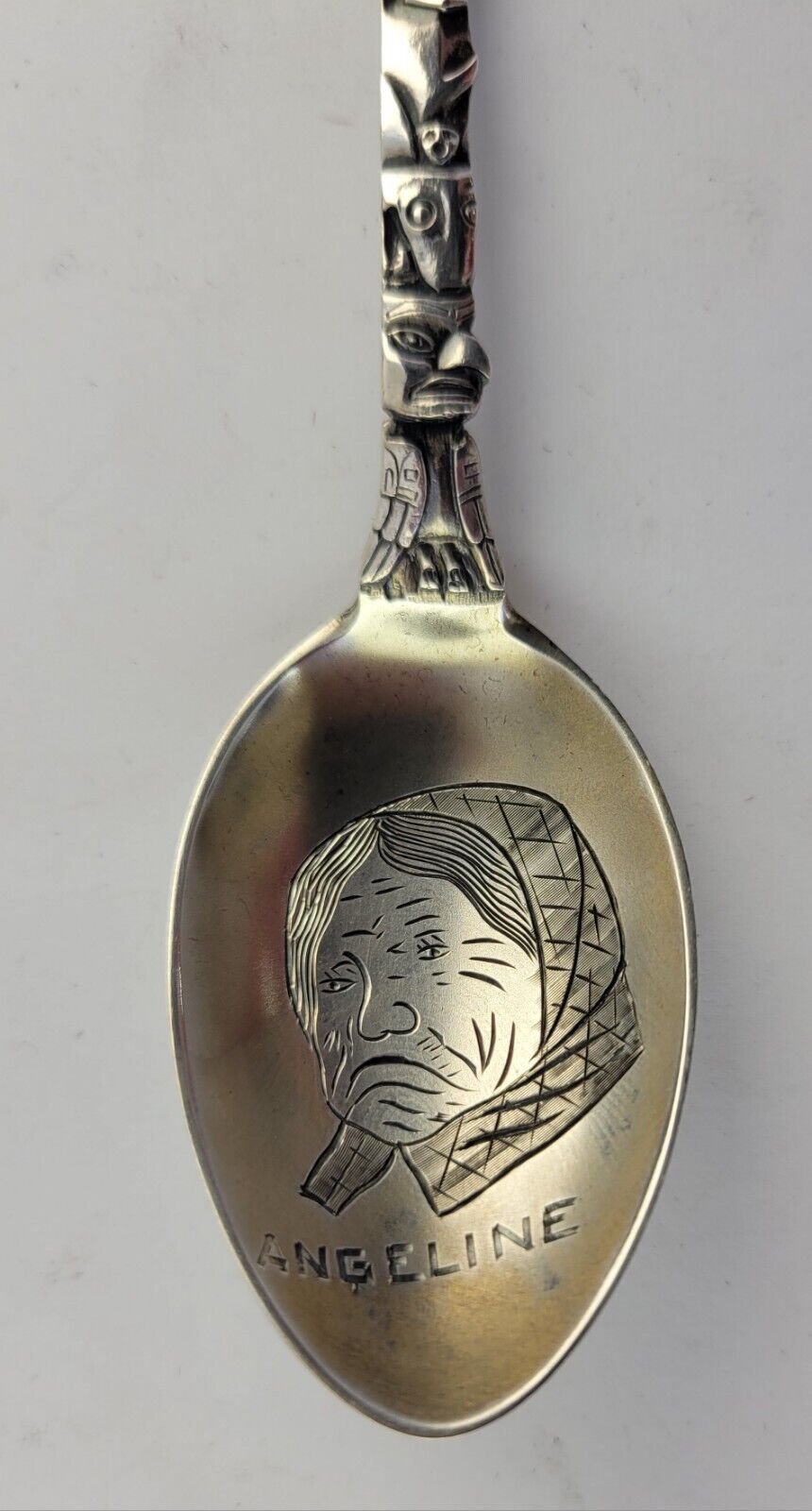 Chief Seattle Sterling Souvenir Spoon 5 1/4" Silver .56oz. Angeline Totem Pole