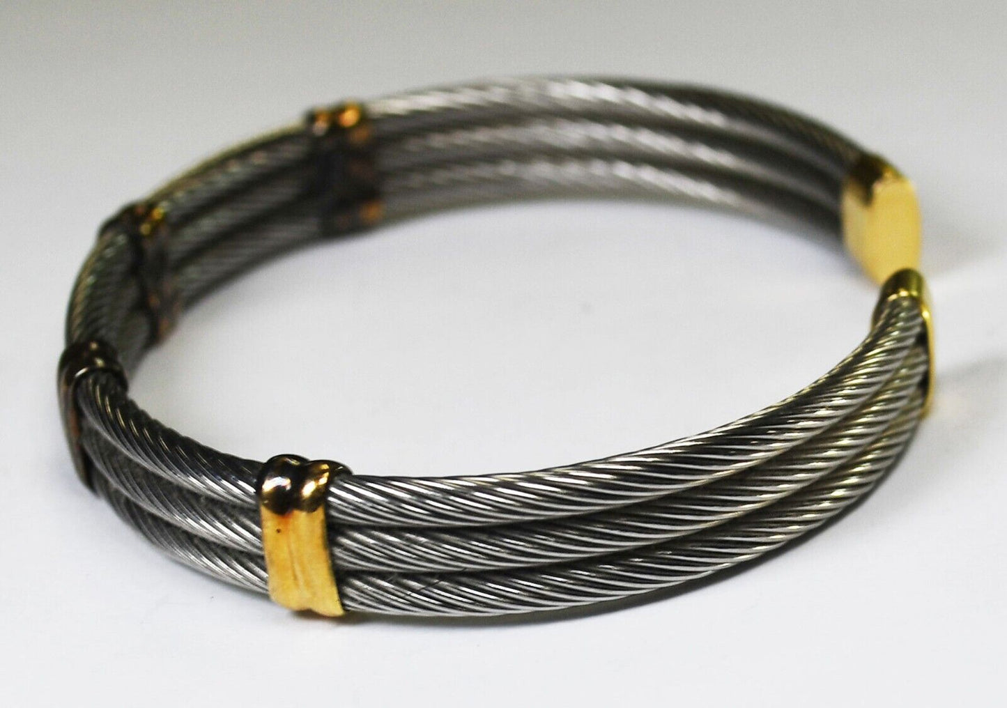 Flexible Steel 3 Part Cuff Bracelet 14k Caps 8mm 6.5" Expandable