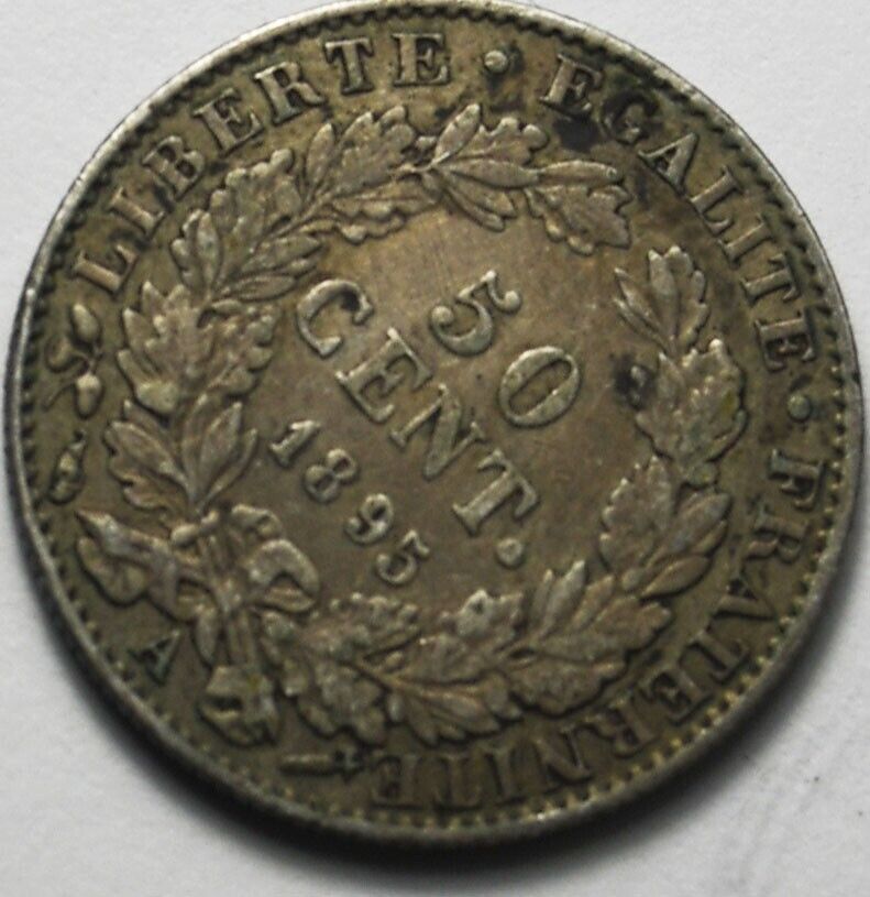 1895 A France 50 Fifty Centimes Silver Coin KM# 834.1