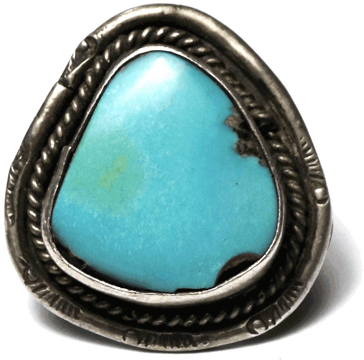 Sterling Antique Triangular Turquoise Ring Size 5-1/2 29mm