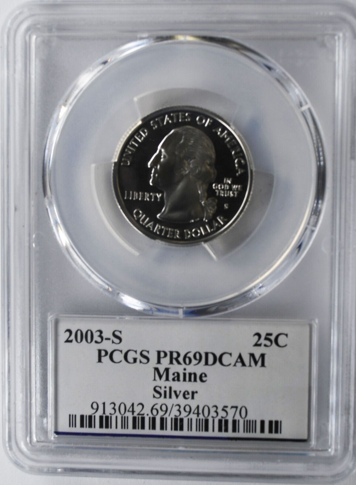 2003 S 25c Washington Silver Quarter Dollar Proof PCGS PR69 DCAM Maine