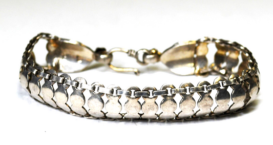 Silver Plated Bali Fish Scale Snake Skin Double Dot Bracelet 14mm 7.5"