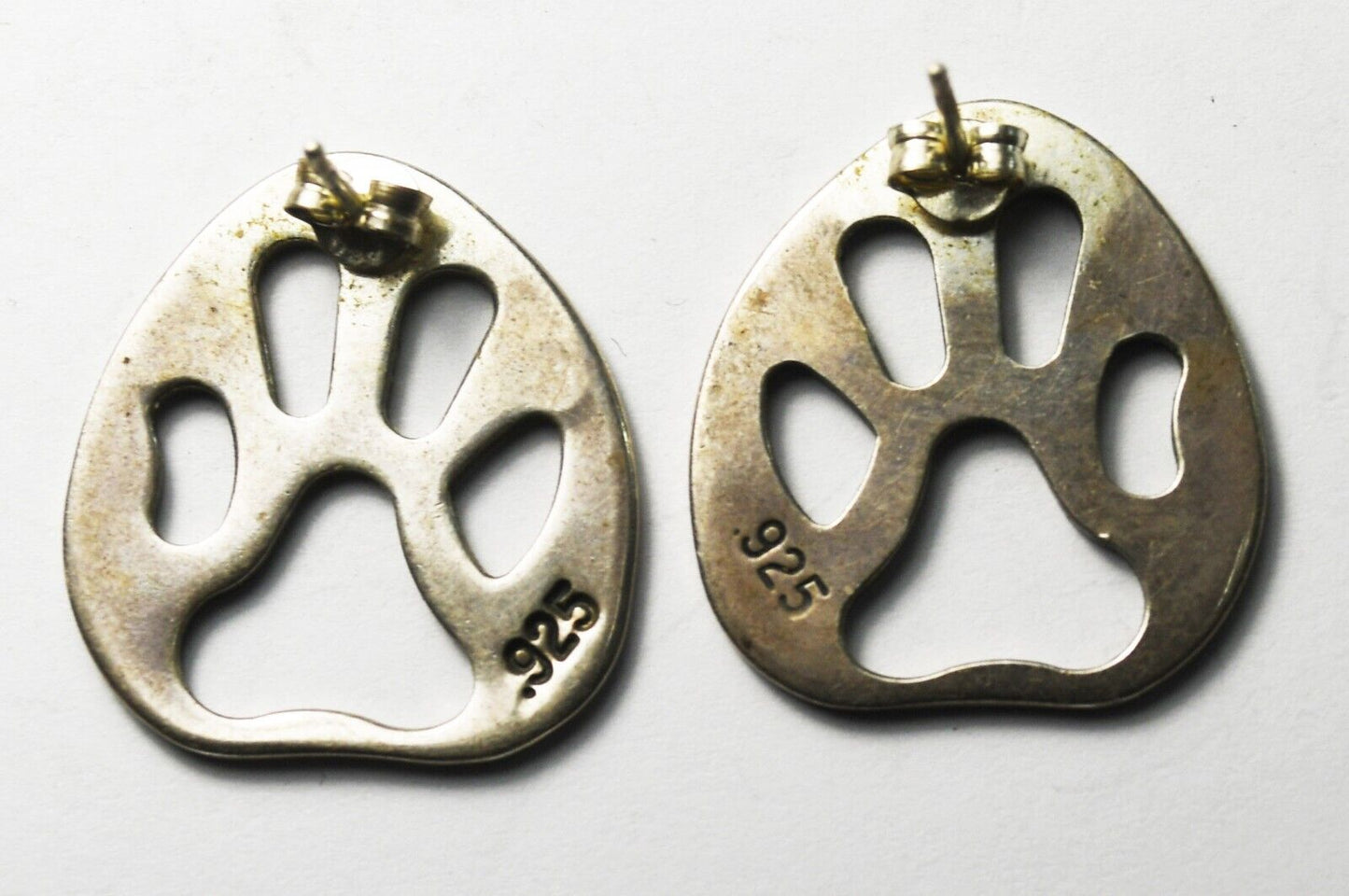 Sterling Silver Bear Dog Animal Paw Cutout Earrings 24mm x 22mm