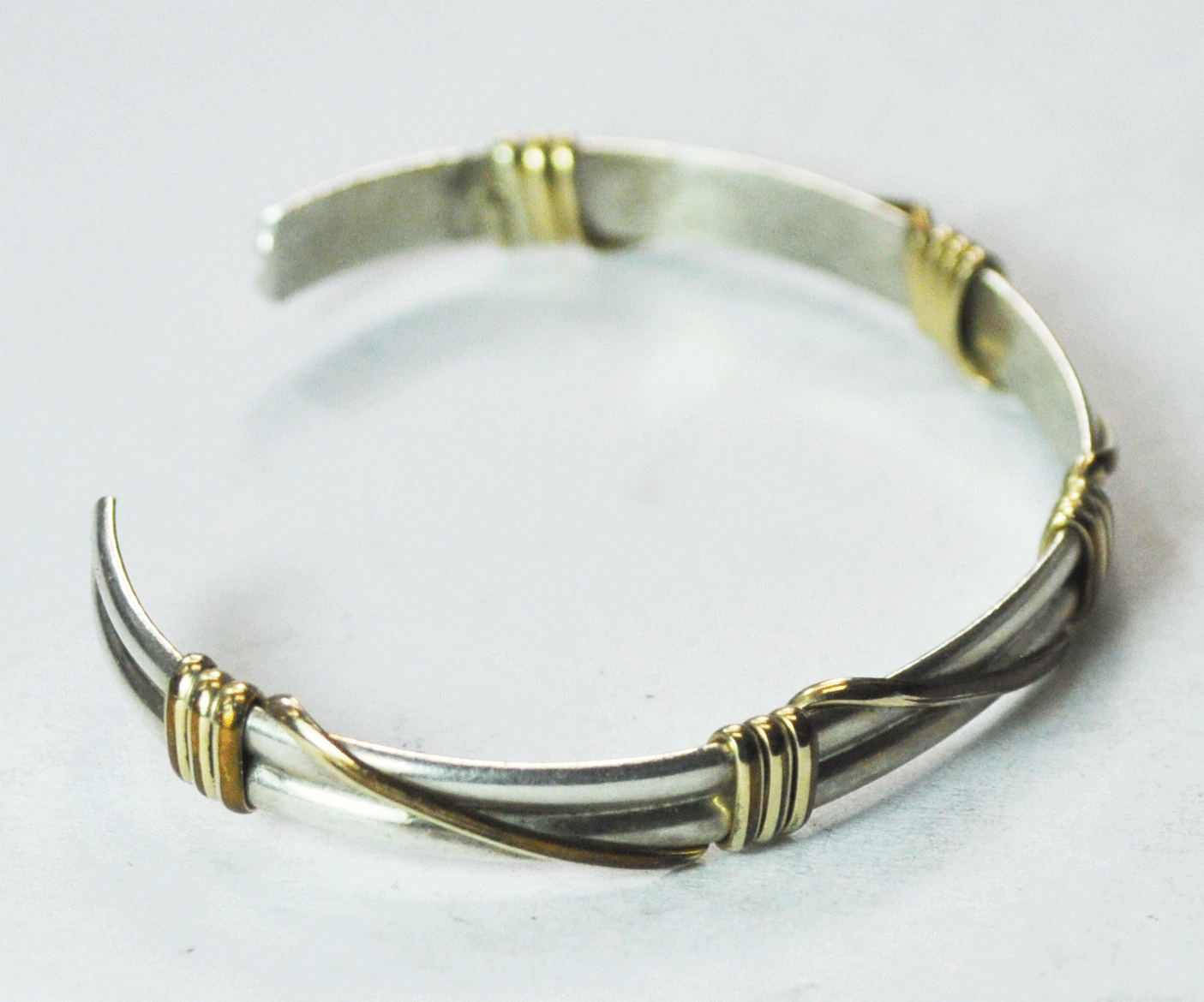 Sterling Silver & GF Twist Accents Cuff Bracelet 6mm 7" Wrist  9g