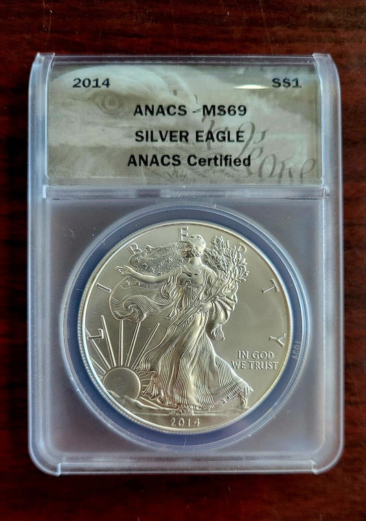 2014 (P) $1 American Silver Eagle ANACS MS69 Silver Dollar .999 Fine Silver 1oz.