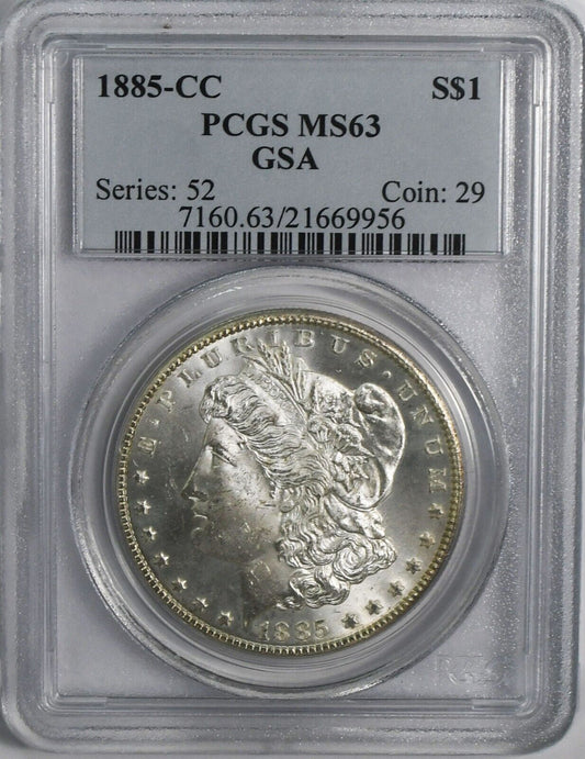 1885 CC $1 Morgan Silver One Dollar MS63 PCGS Uncirculated Carson City GSA