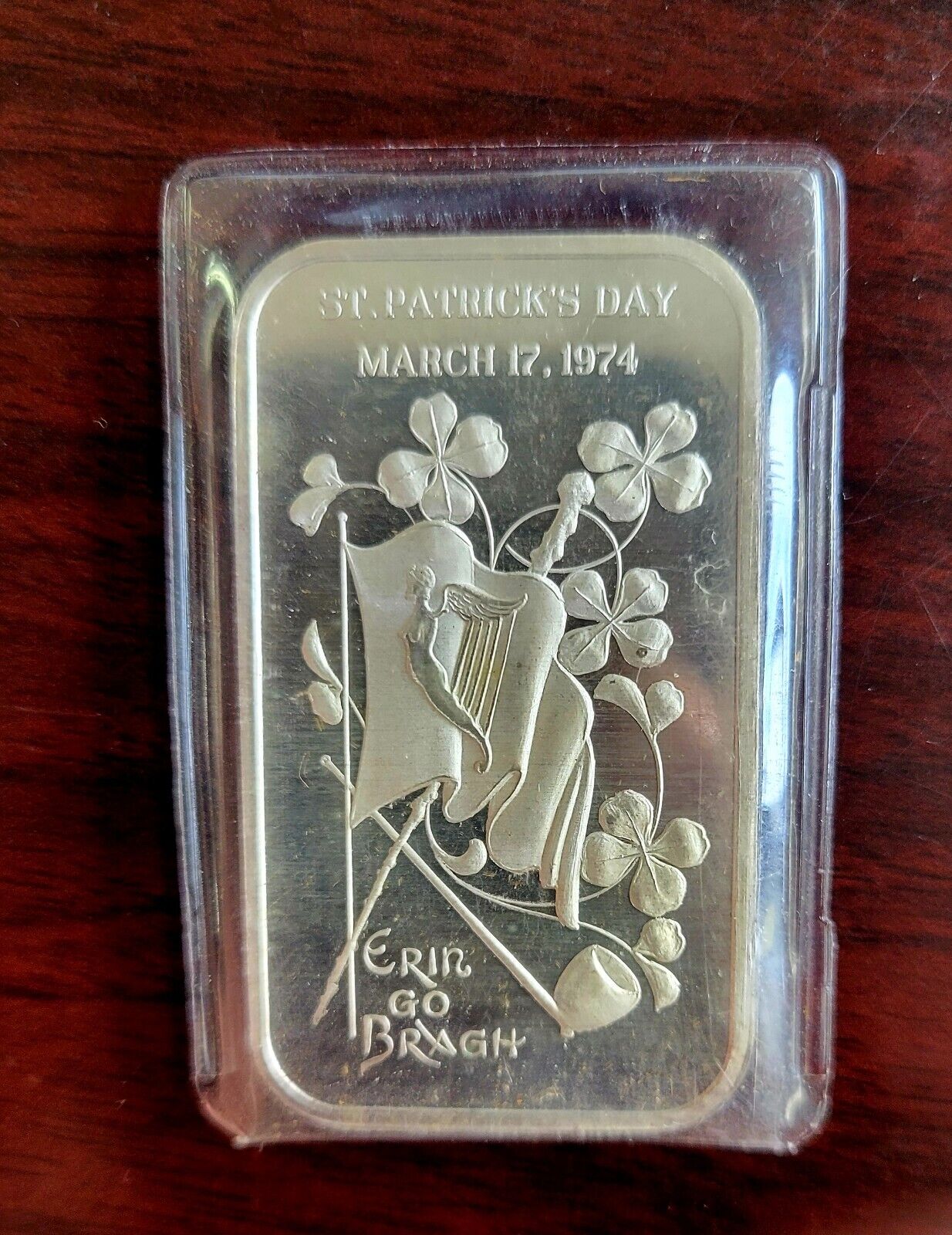 1974 St. Patrick's Day Madison Mint Erin Go Bragh 1oz .999 Fine Silver Art Bar