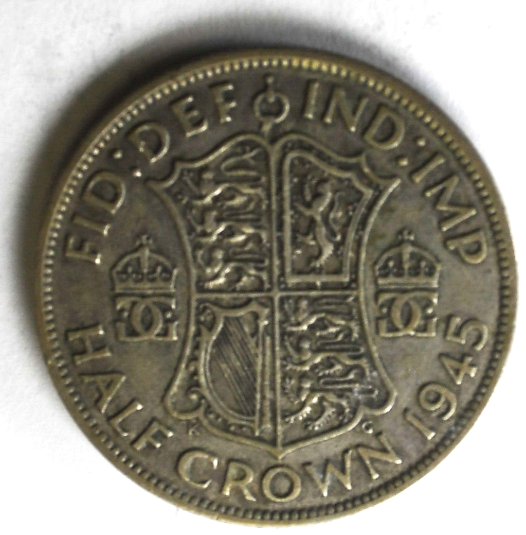 1945 Great Britain Half 1/2 Crown KM# 856 Silver Coin