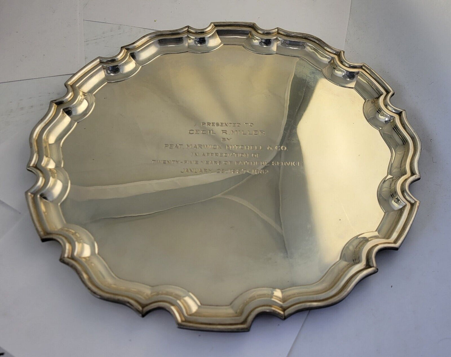 1950s Tiffany & Co. 12 Inch Sterling Silver Platter Tray Solid 25 Year Award