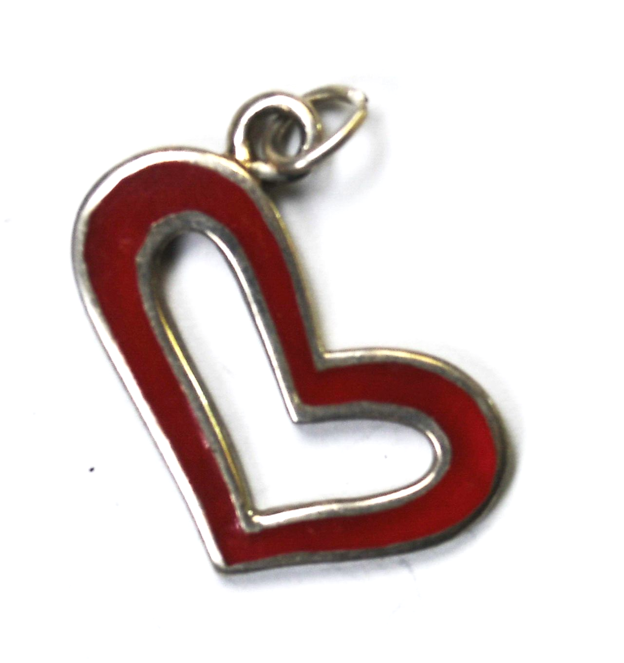 Sterling Silver Red Enamel Heart Charm Pendant 27mm x 25mm