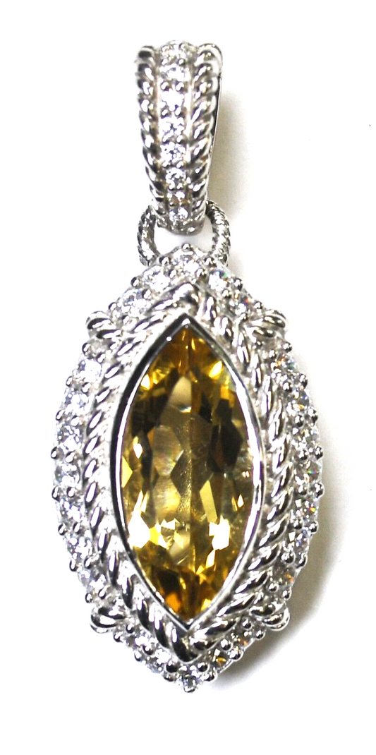 Sterling Judith Ripka Ellipse Citrine Openable Clasp Pendant 44mm x 18mm