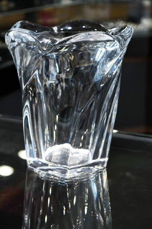 1825 Holme Gaard Denmark Crystal HEAVY Twisted Vase 6 3/4" x 5 7/8"