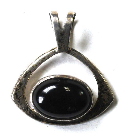 Sterling Silver Black Oval Onyx Pendant 27mm x 25mm