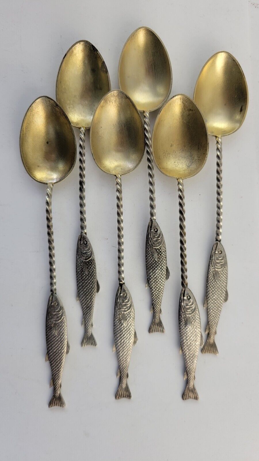 6pc. Sterling Silver 4 3/4" Demitasse Spoons with Goldwash Bowls 1.7oz