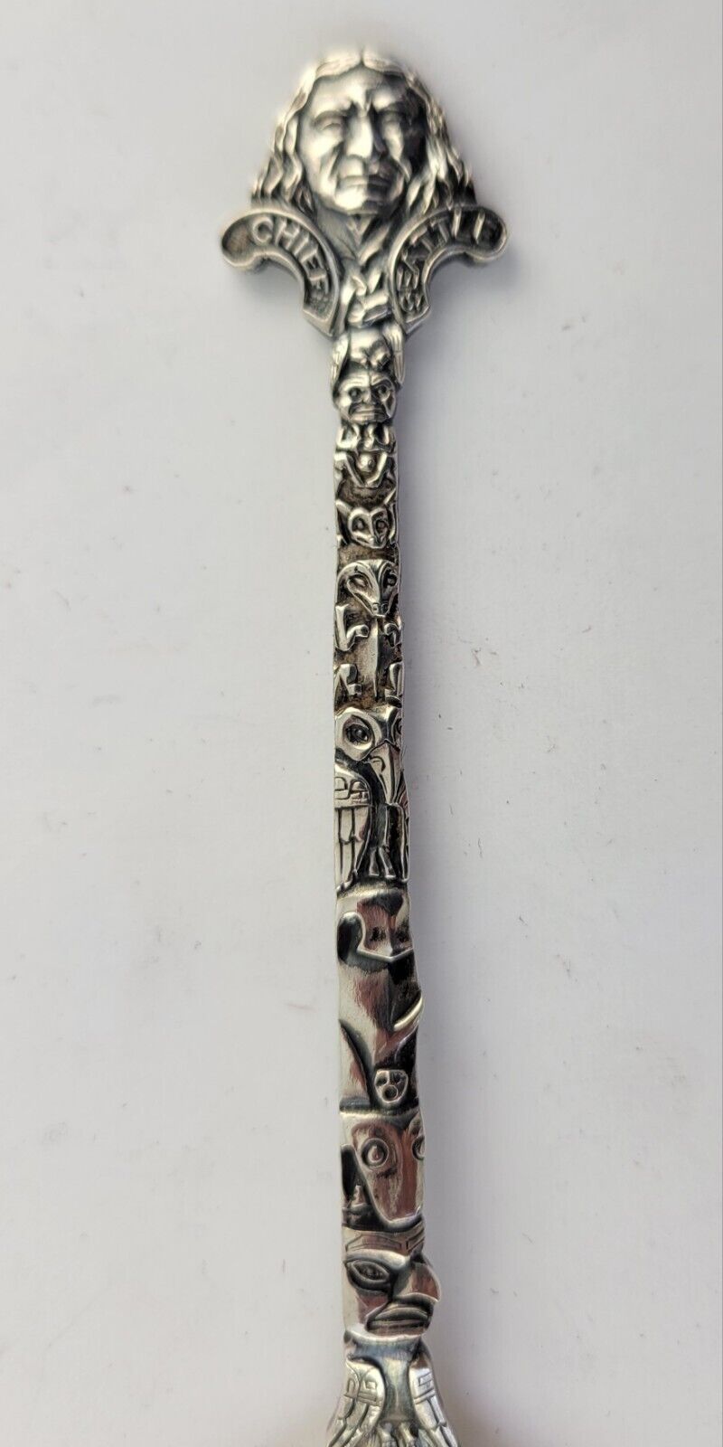 Chief Seattle Sterling Souvenir Spoon 5 1/4" Silver .56oz. Angeline Totem Pole