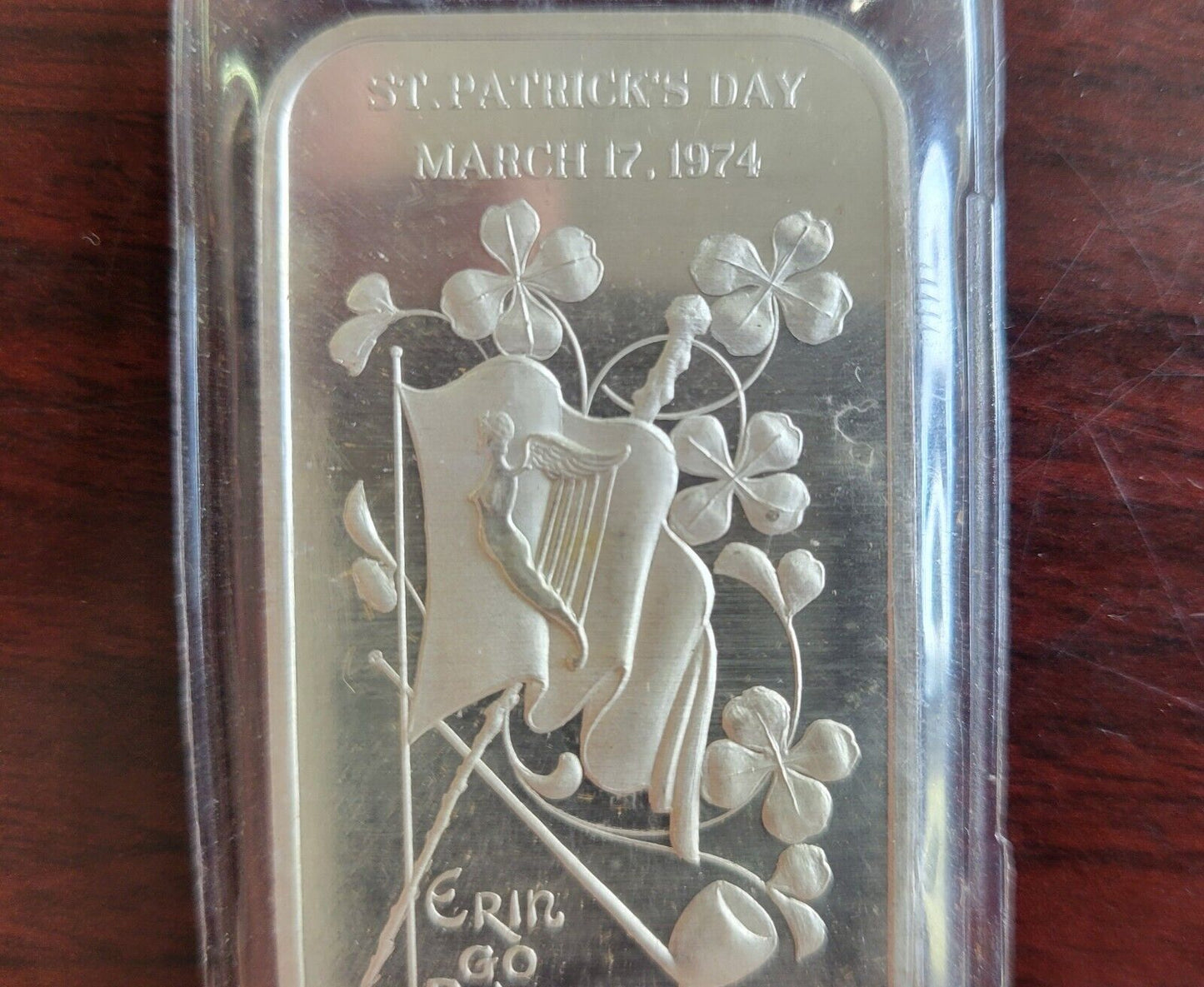 1974 St. Patrick's Day Madison Mint Erin Go Bragh 1oz .999 Fine Silver Art Bar