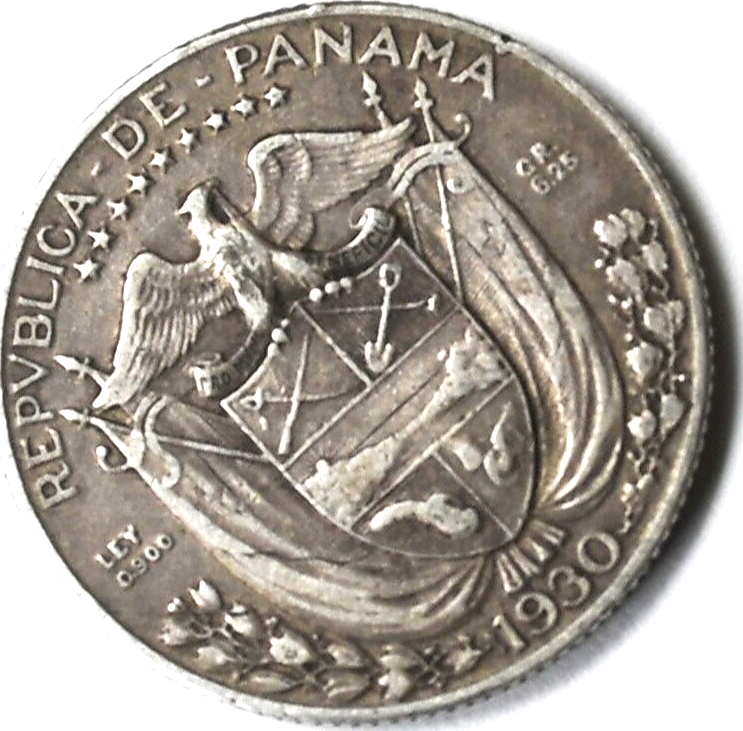 1930 Panama 1/4 Quarter Balboa Silver Coin KM# 11.1