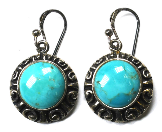 Sterling Silver Barse Compressed Turquoise Disc Earrings 36mm x 21mm