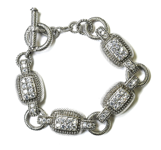 Sterling Judith Ripka CZ Cluster Toggle Bracelet 15mm 8"