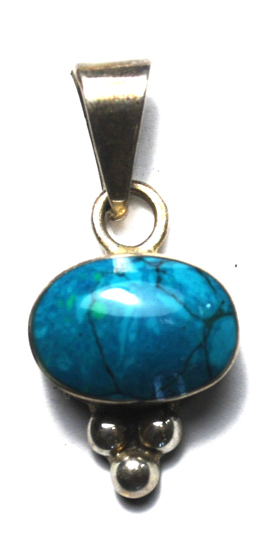 Sterling Silver Blue Green Chrysocolla Oval Pendant 17mm-38mm