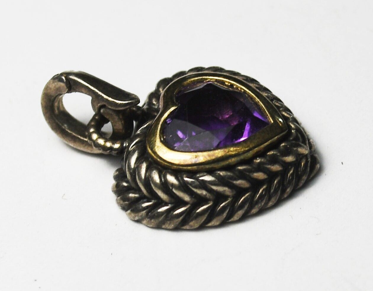 Sterling Silver Purple Amethyst Heart Two Tone Gold Pendant 16mm x 15mm