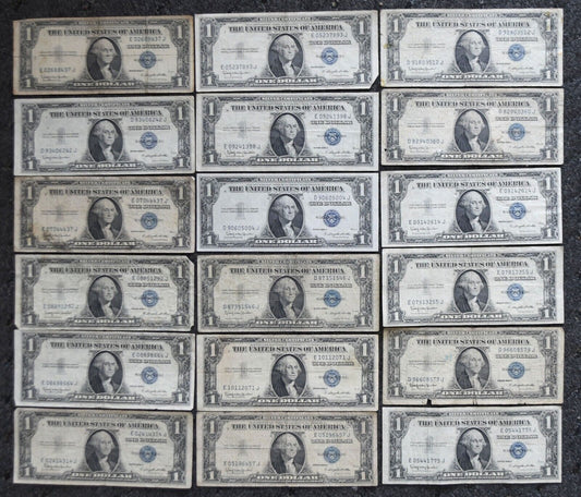 18-  1935 H $1 One Dollar Silver Certificate Blue Seal Notes 1935H