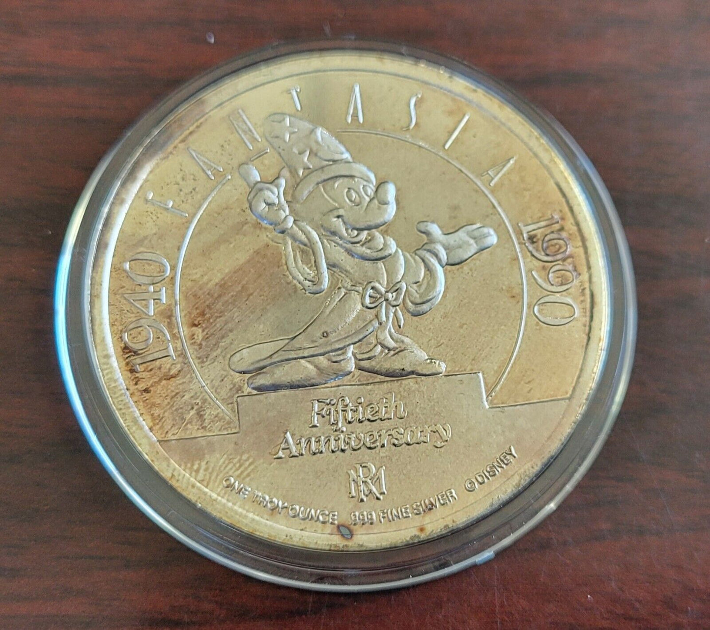 1990 Fantasia Walt Disney 50th Anniversary Enameled Coin 1oz Silver .999 Fine