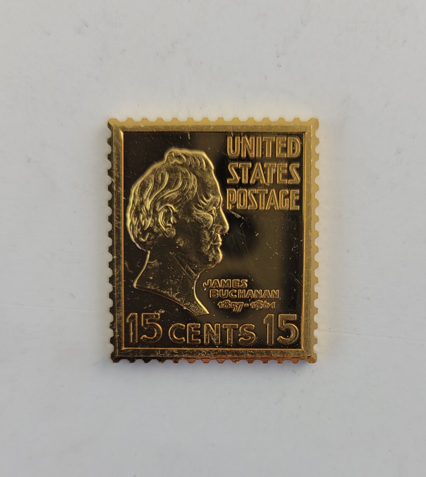 USPS United We Stand .999 Fine Silver Gold Plated Stamp James Buchanan. 35oz.