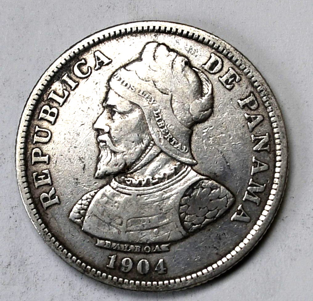 1904 Panama 25 Centesimos KM# 3 Silver Coin KM# 4