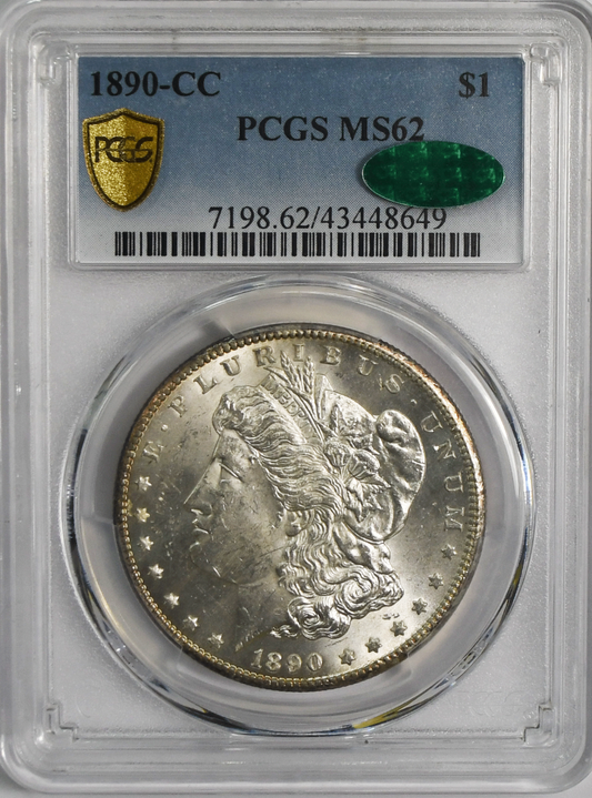 1890 CC $1 Morgan Silver One Dollar MS62 PCGS Uncirculated Carson City CAC