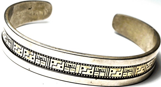 Sterling RMT Carolyn Pollack Two Tone Story Teller Cuff Bracelet 12mm 6-3/4"