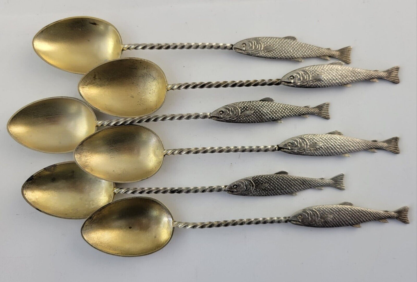 6pc. Sterling Silver 4 3/4" Demitasse Spoons with Goldwash Bowls 1.7oz