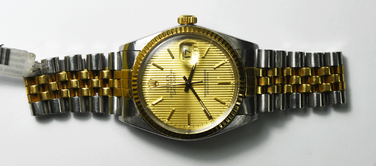 1986 Men's Rolex Datejust 16013 Gold Tapestry Dial 36mm 3035 18k 7.5" Wrist