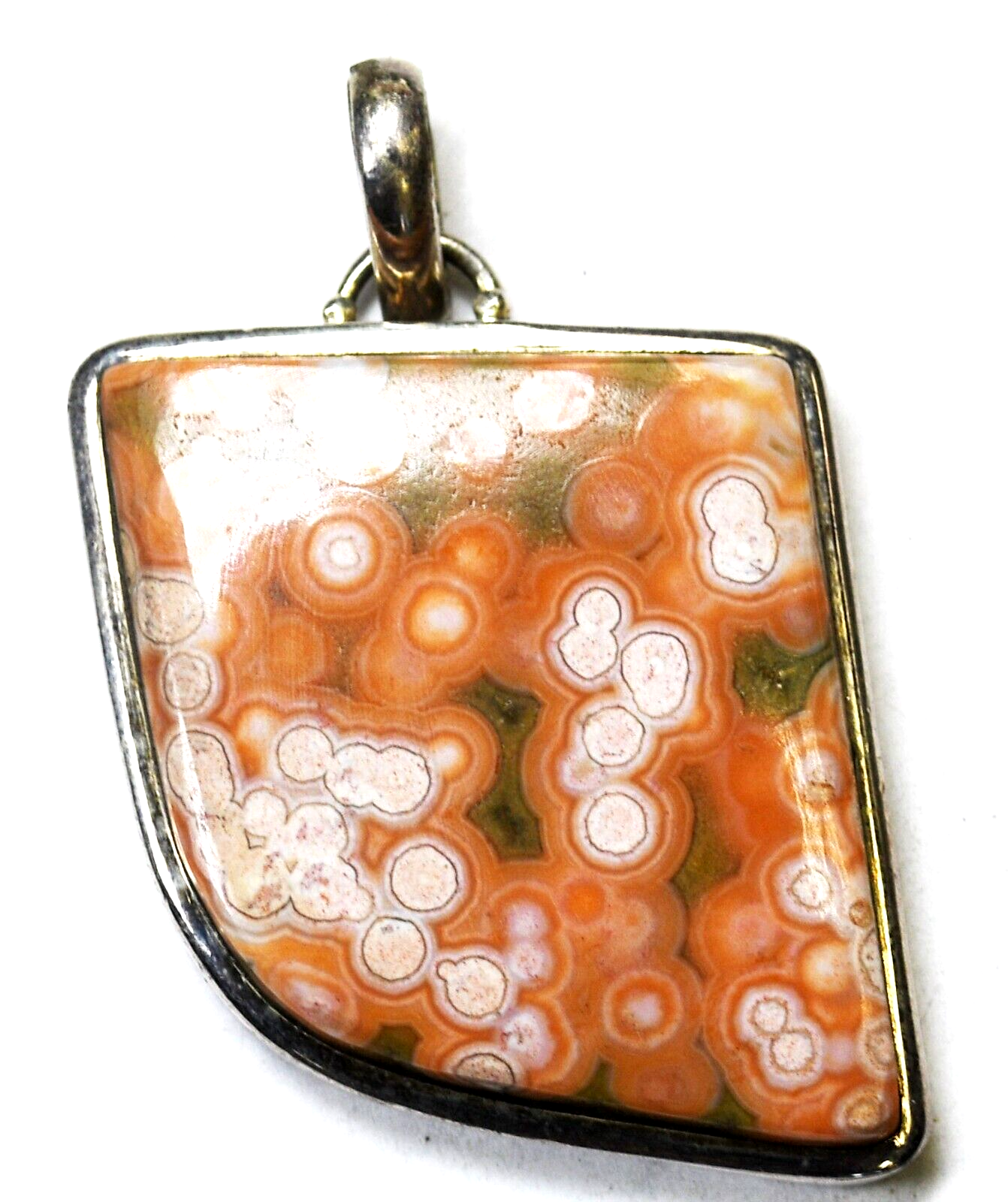 Sterling Pink & White Ocean Jasper Pendant 55mm x 34mm