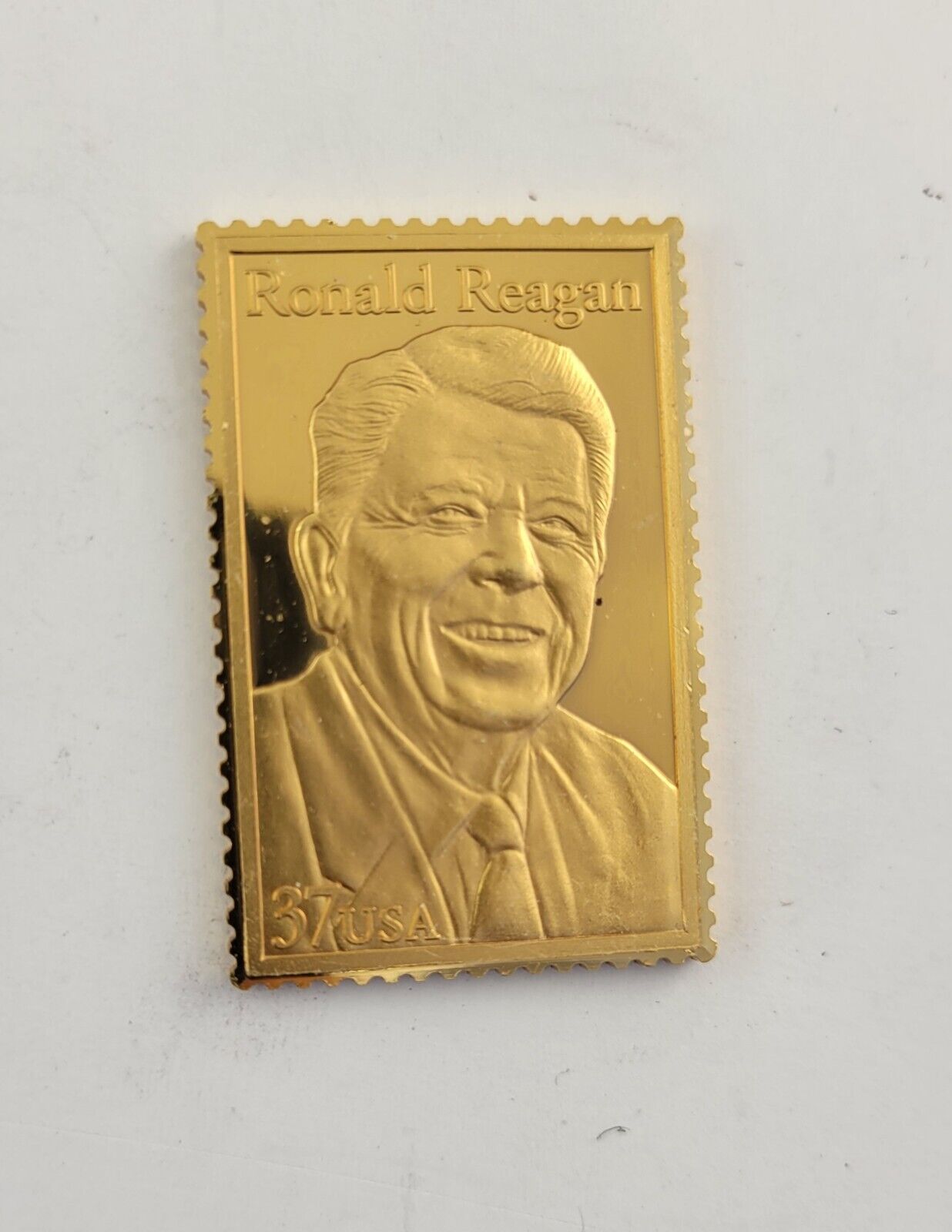 USPS United We Stand .999 Fine Silver Gold Plated Stamp Ronald Reagan .7oz.