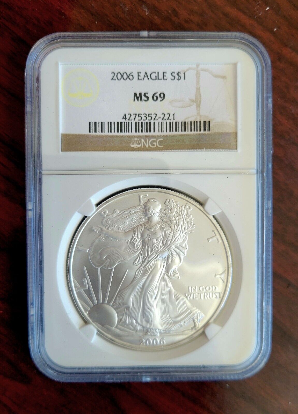 2006 $1 Silver Eagle NGC MS69 Dollar Brown Label Holder .999 Fine Silver 1oz.