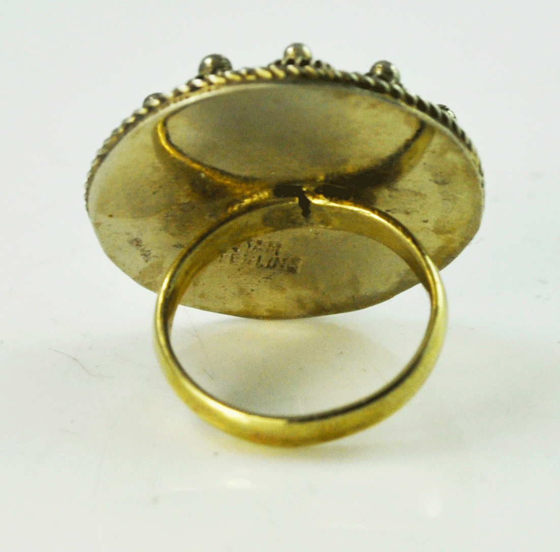 Sterling Silver Siam Wire Overlay Sun Round Domed Shield Ring Gold Band Size 6