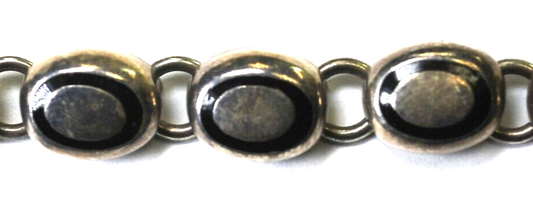 Sterling Silver Black Enamel Oval Link Toggle Bracelet 9mm 7-3/4"