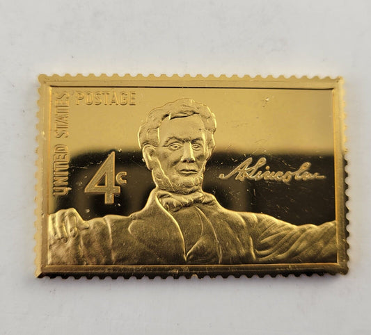 USPS United We Stand .999 Fine Silver Gold Plated Stamp Abraham Lincoln .70oz.