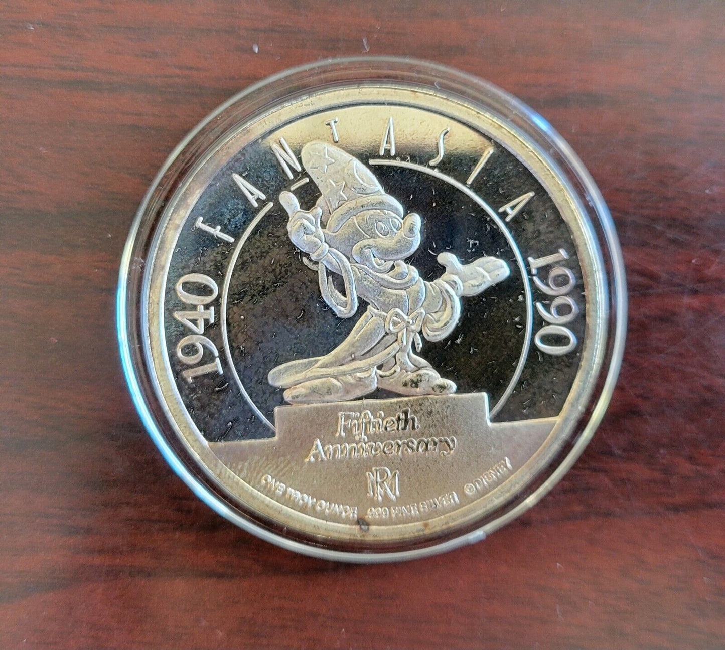 1990 Fantasia Walt Disney 50th Anniversary Enameled Coin 1oz Silver .999 Fine