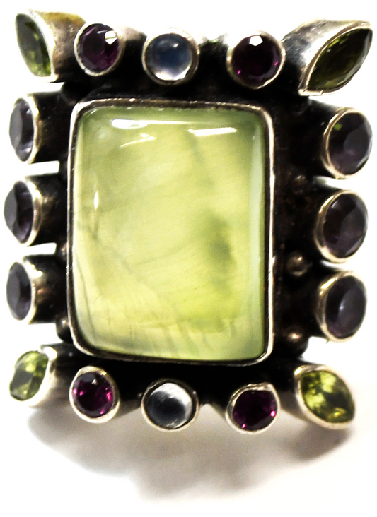 Sterling Nicky Butler Green Chalcedony Rectangle Multi Stone Ring 27mm Size 6