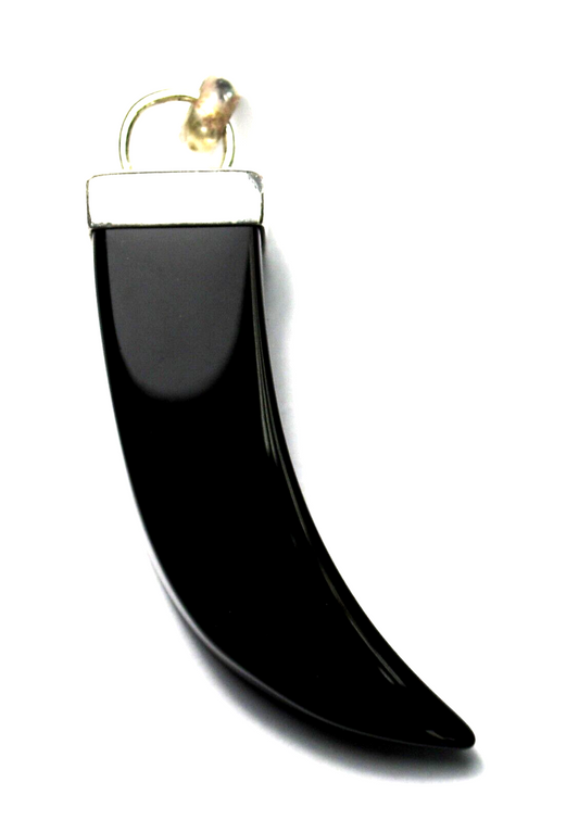 Sterling Silver Black Onyx Claw Pendant 52mm x 13mm