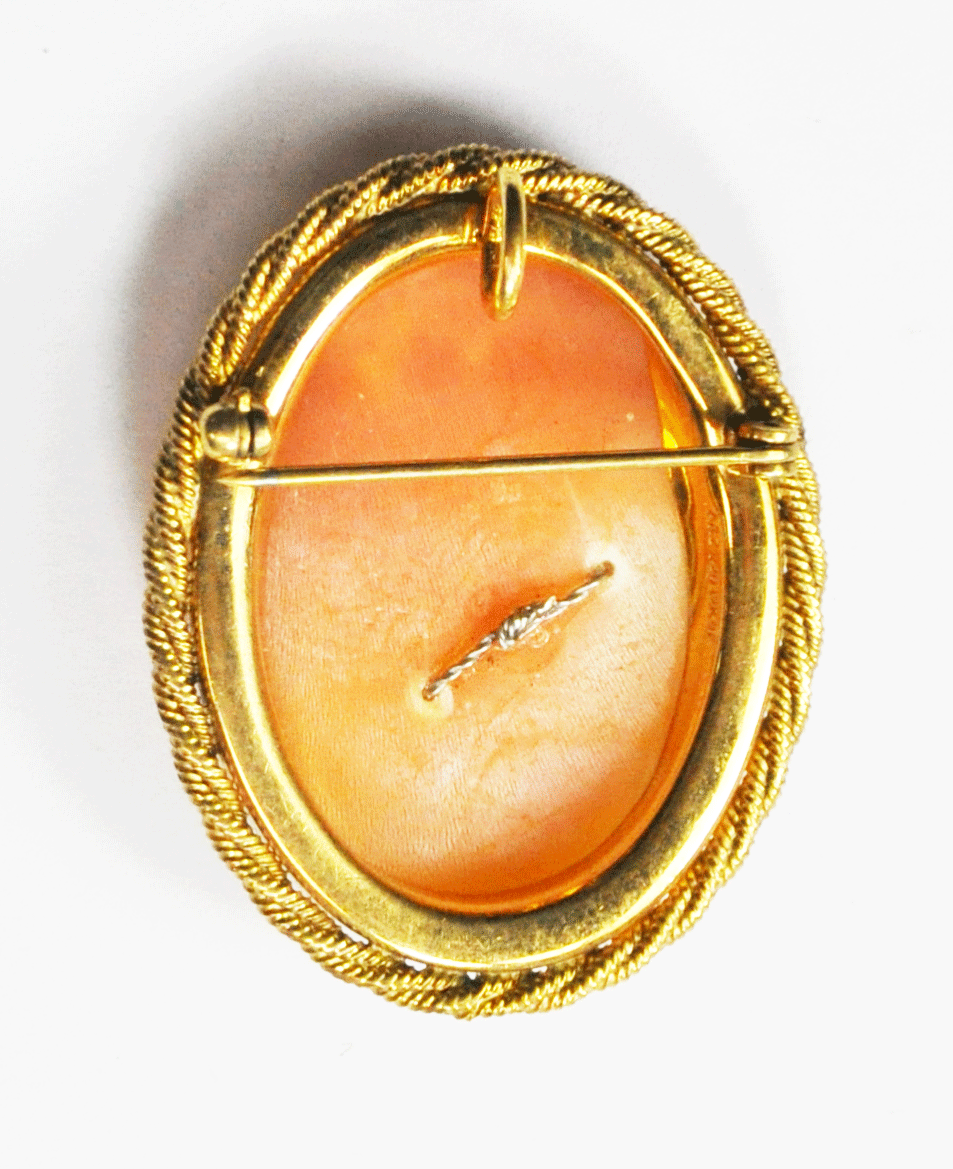 Gold Filled A&Z Shell Cameo Brooch Twist Edge 39mm x 31mm Pendant Diamond